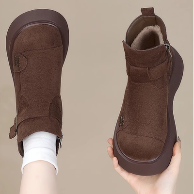 品牌鞋小个子增高复古雪地短靴女
