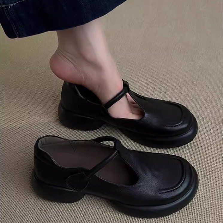 真皮小皮鞋女法式单鞋粗跟乐福鞋