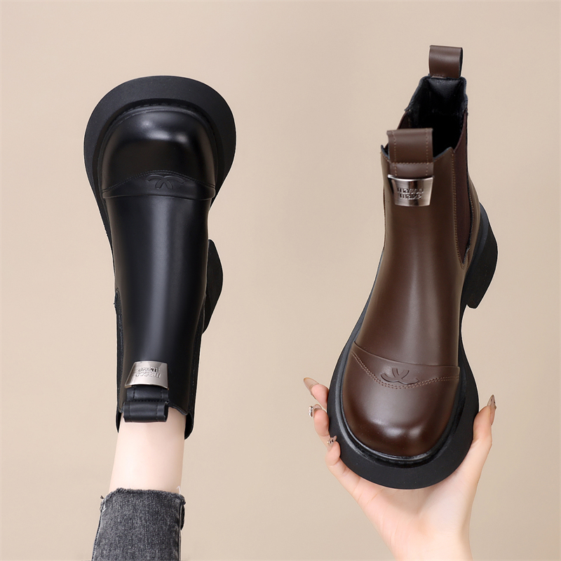 真皮厚底马丁靴小个子显瘦套筒靴