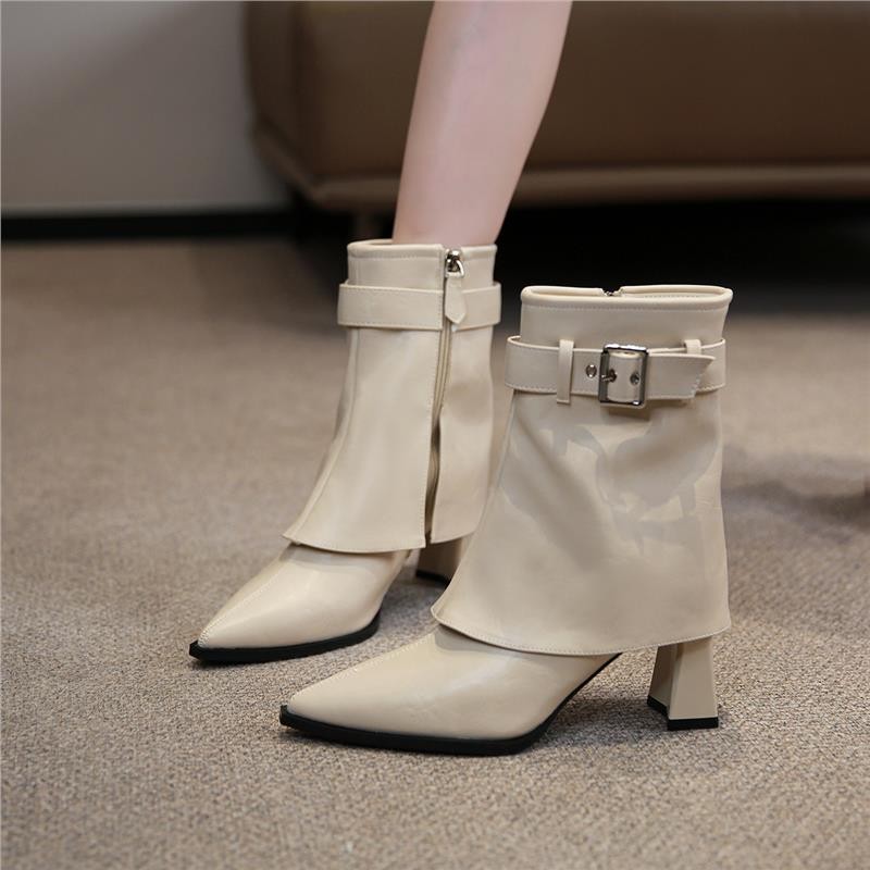 真皮裤管靴法式马丁靴复古瘦瘦靴