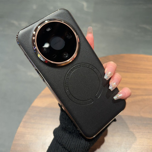 【电镀素皮】自带镜头膜适用华为mate80pro手机壳超薄磁吸mate80promax黑色皮革保护套简约防摔mate80无线充