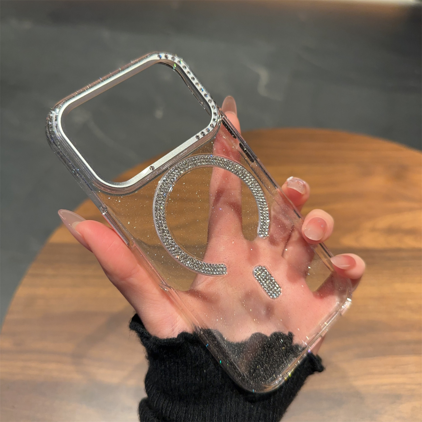 超薄透明闪粉磁吸适用iPhone17promax手机壳水钻新款苹果17pro保护套高级感简约全包防摔外壳女款轻奢ins