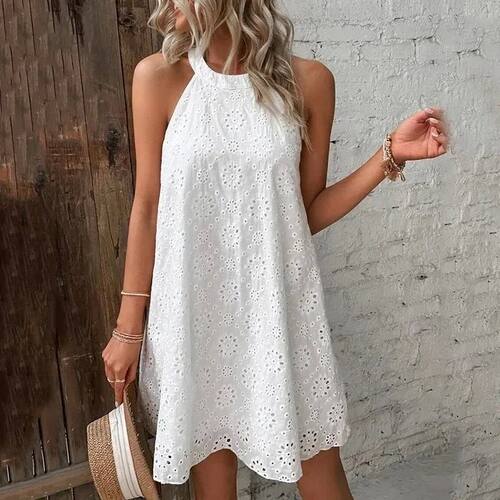 Solid color neck hanging sleeveless dress 纯色挂脖无袖连衣裙