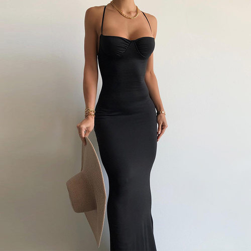 Sexy suspender cross backless long dress吊带交叉露背长连衣裙
