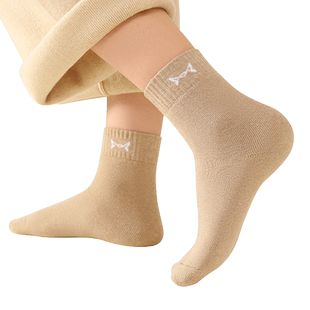 猫人加厚袜子女士纯棉秋冬季加绒中筒雪地棉袜毛圈保暖月子长筒袜