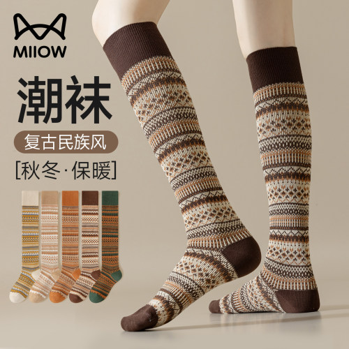 猫人民族风复古压力显瘦小腿袜子