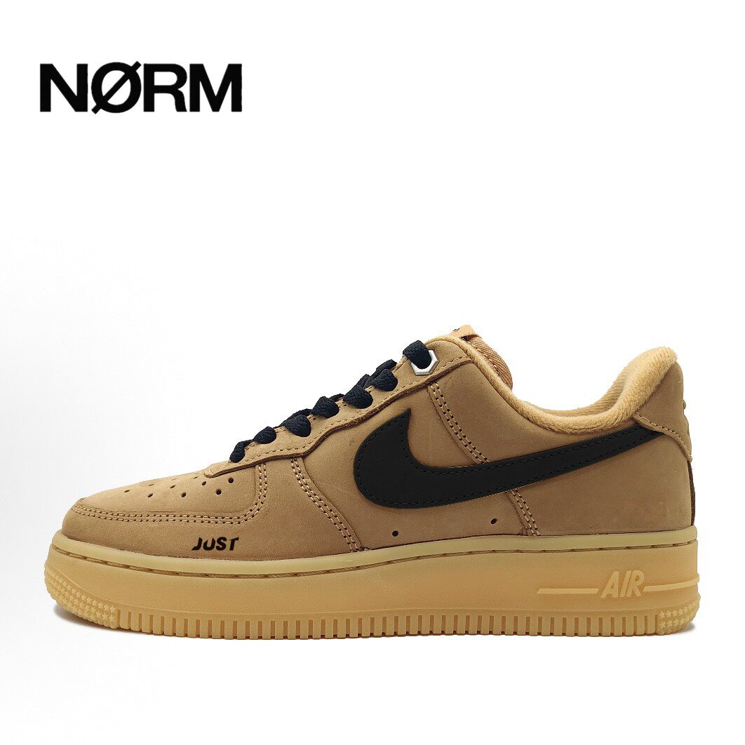 【定制球鞋】Nike学生空军一号小麦增高黑棕手绘耐磨防滑低帮板鞋