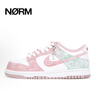 【定制球鞋】NikeDunk水彩画撞色时尚甜美高街防滑低帮板鞋女粉色