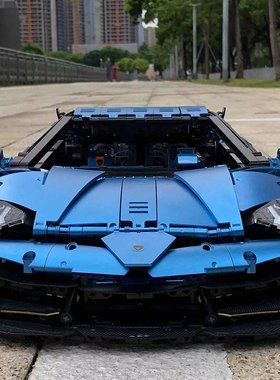 中国积木K盒子兰博基尼SVJ跑车模型电镀蓝高难度男孩益智拼装玩具