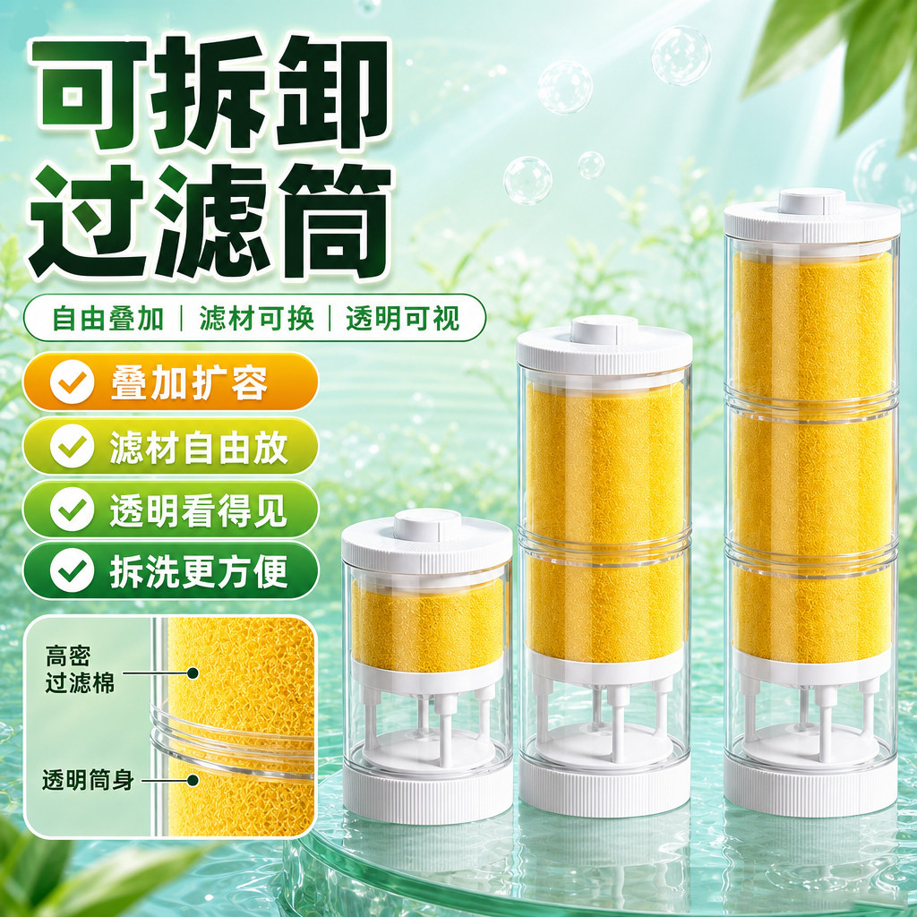 鱼粪分离鱼缸过滤筒三合一过滤筒图片