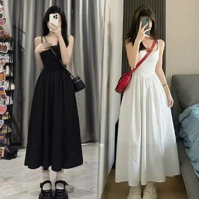 白色吊带连衣裙子女夏季2025新款小个子收腰显瘦茶歇法式初恋长裙