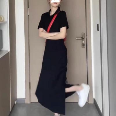 赫本风黑色polo领连衣裙女高级设计感小众夏季休闲气质长款裙子新