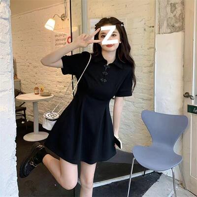 高级感黑色连衣裙女夏气质裙子改良旗袍裙短裙大码显瘦新中式裙子