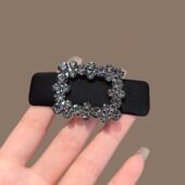 韩系气质黑色布艺水钻发卡侧边刘海发夹碎发夹BB夹边夹轻奢发饰