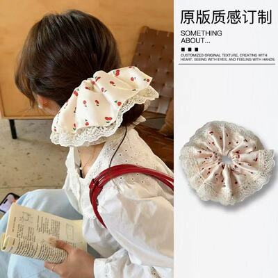 法式樱桃刺绣感发圈女2026新款蕾丝大肠头绳发饰镂空扎头皮筋