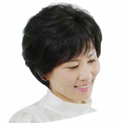 高档假发女短发真发中老年妈妈短卷发蓬松透气全真人发光头专用全
