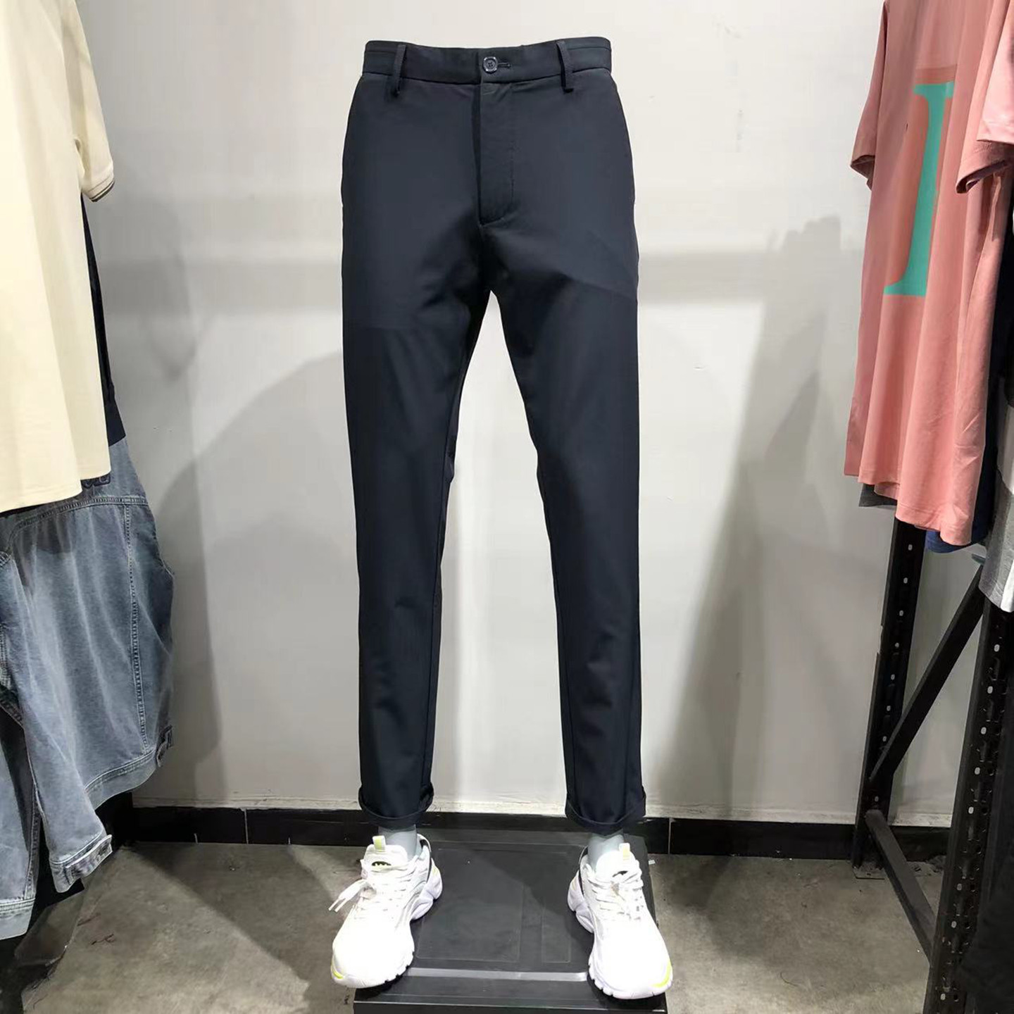 正品大牌!男装品牌!男士修身小脚休闲裤高弹藏青色长裤柔软男裤