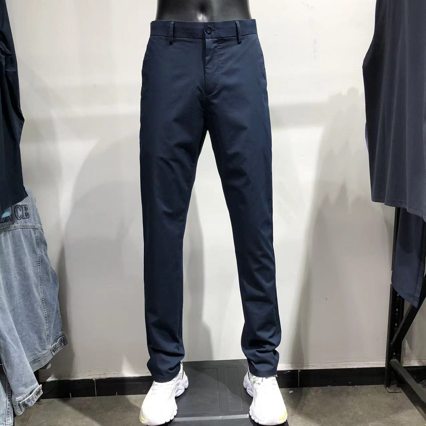 正品大牌！男装品牌！商务休闲裤男士修身小直筒裤弹力深蓝色长裤