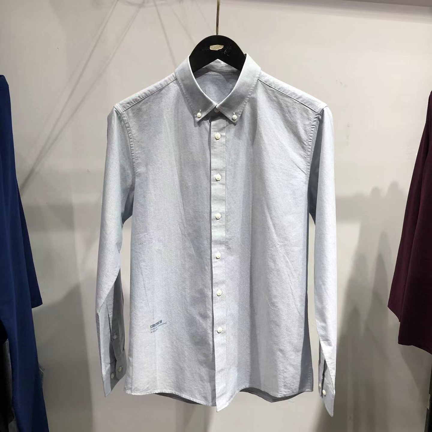 正品大牌！男装品牌！男士长袖衬衫秋冬厚款休闲修身浅蓝尖领衬衣