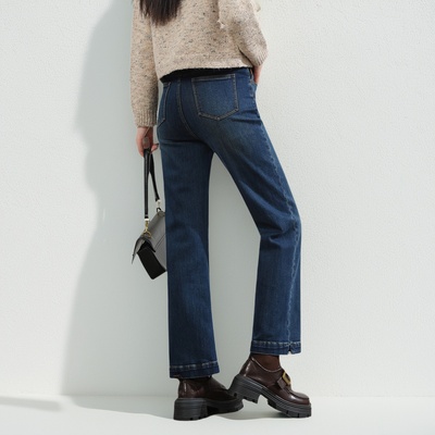 复古直筒微喇加绒显瘦牛仔裤女