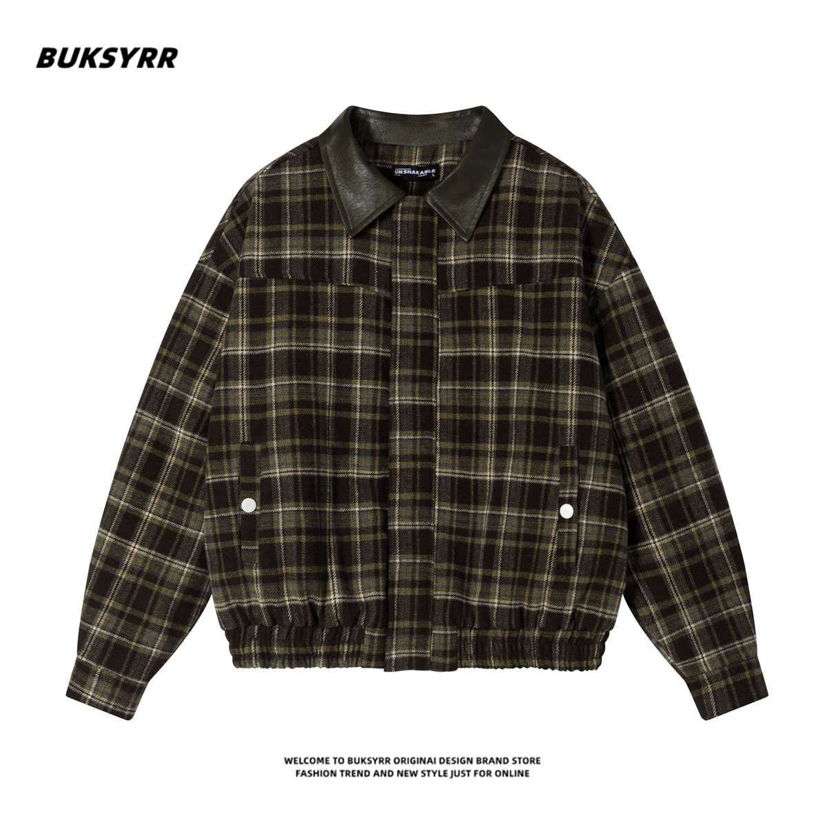 BUKSYRR美式复古格子拼接翻领夹棉夹克女潮牌加厚保暖uns情侣外套