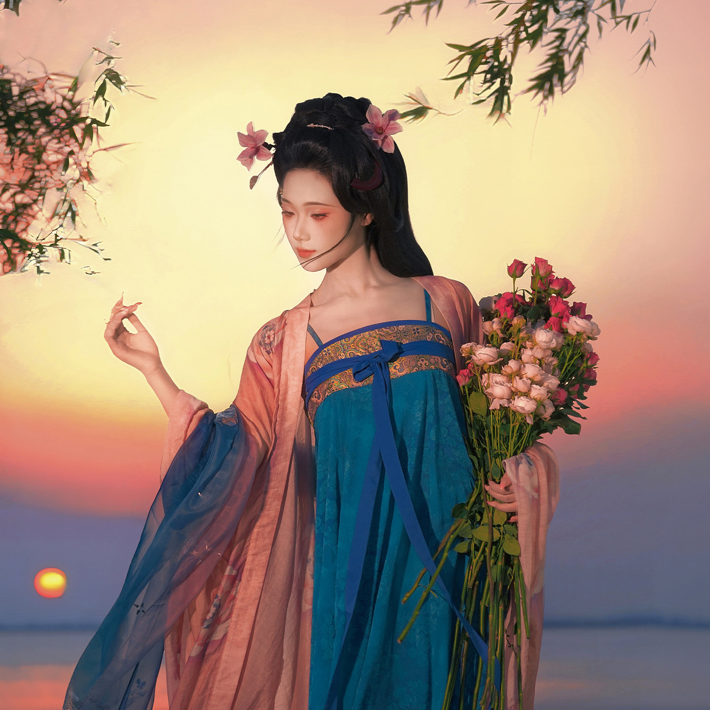 【春和】镜花水月 唐制 一片式齐胸裙 天丝印花大袖衫 披帛
