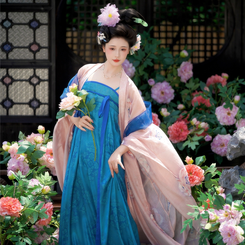 【春和】镜花水月  唐制天丝大袖衫 一片式齐胸裙 烫银披帛 汉服
