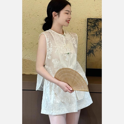 夏季搭配一整套新中式国风时尚气质高级感白色马甲上衣短裤套装女