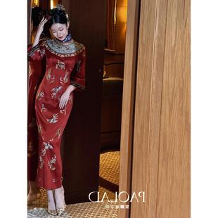 今年流行漂亮超好看新中式 国风气质红色旗袍包臀高端精致连衣裙子