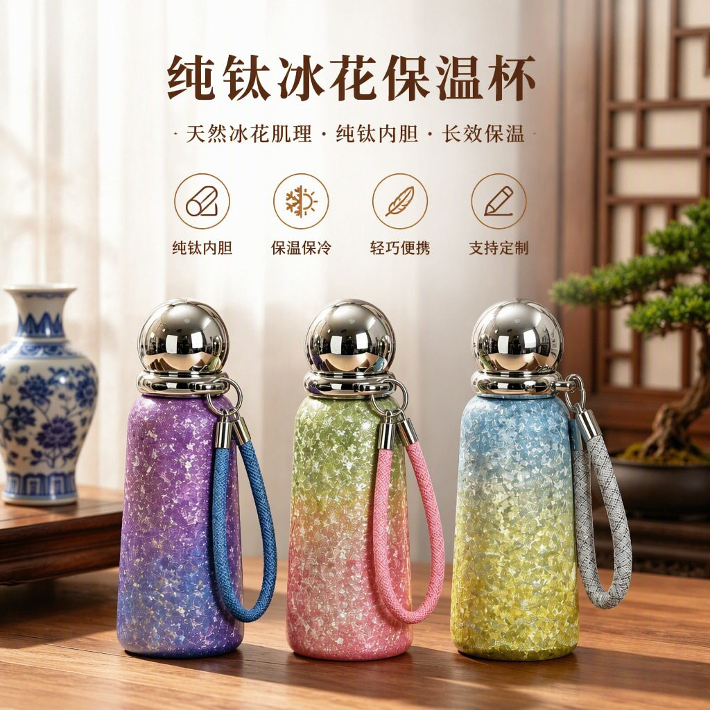 冰花定制纯钛保温水杯轻奢高级感钛杯女生高颜值迷你小保温杯