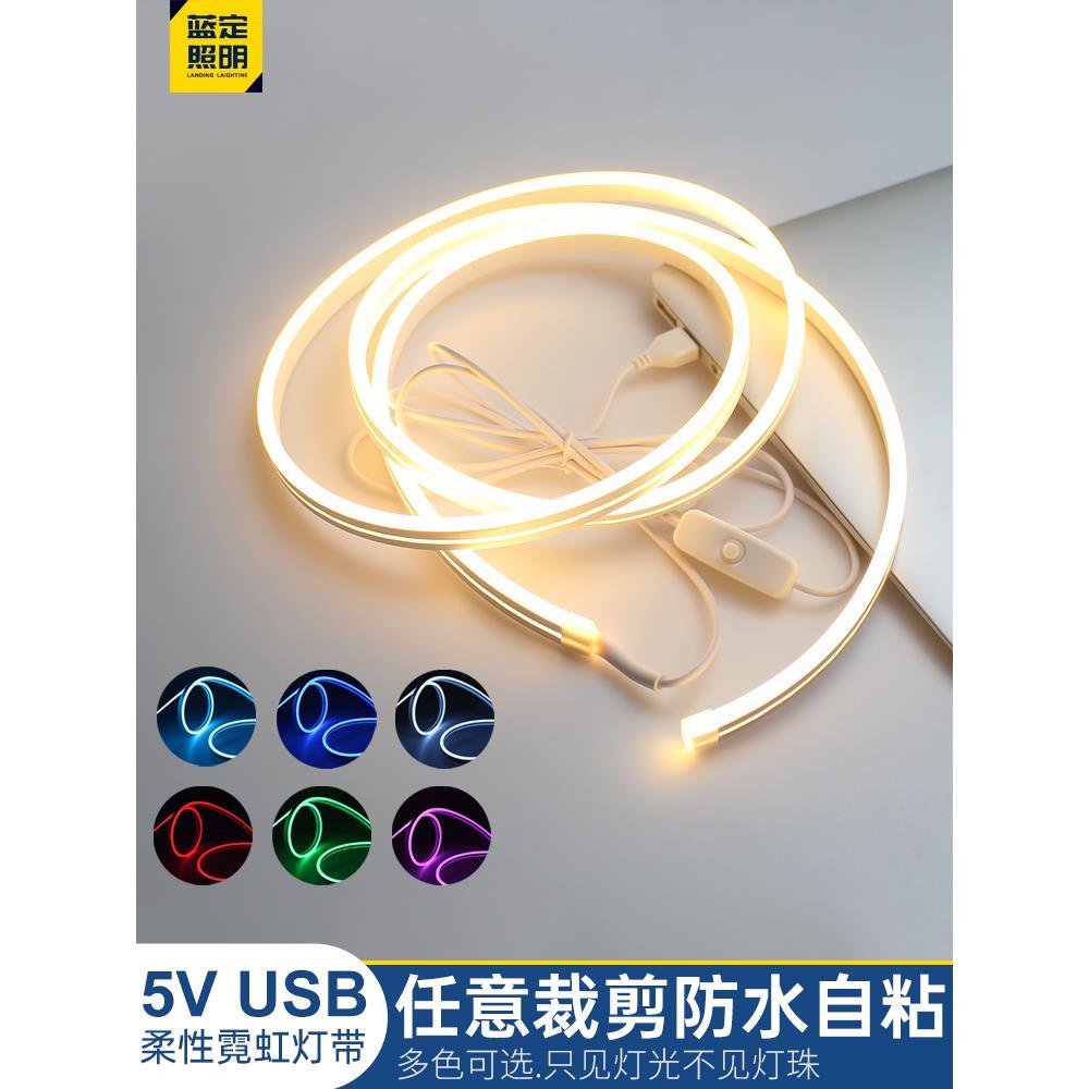 5V低压usb感应灯带自粘充电池摆摊柔性硅胶户外防水led氛围灯带条