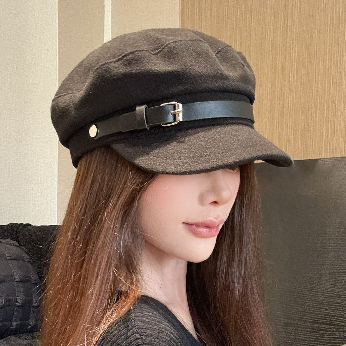 英伦风贝雷帽女秋冬复古八角帽百搭显脸小画家报童帽黑色鸭舌帽子
