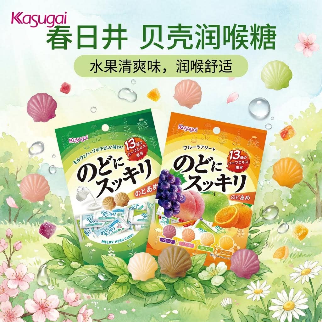 日本进口春日井贝壳润喉糖清爽味水果味13种草本大小袋独立装图片