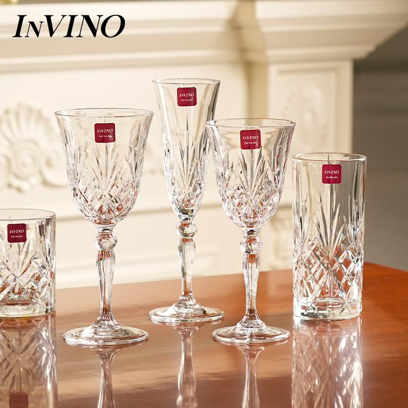 InVINO意大利原装进口水晶红酒杯刻花玻璃杯高脚酒杯家用送礼套装,餐饮具,葡萄酒/红酒杯,淘宝优惠券,粉丝福利购,淘宝优惠卷