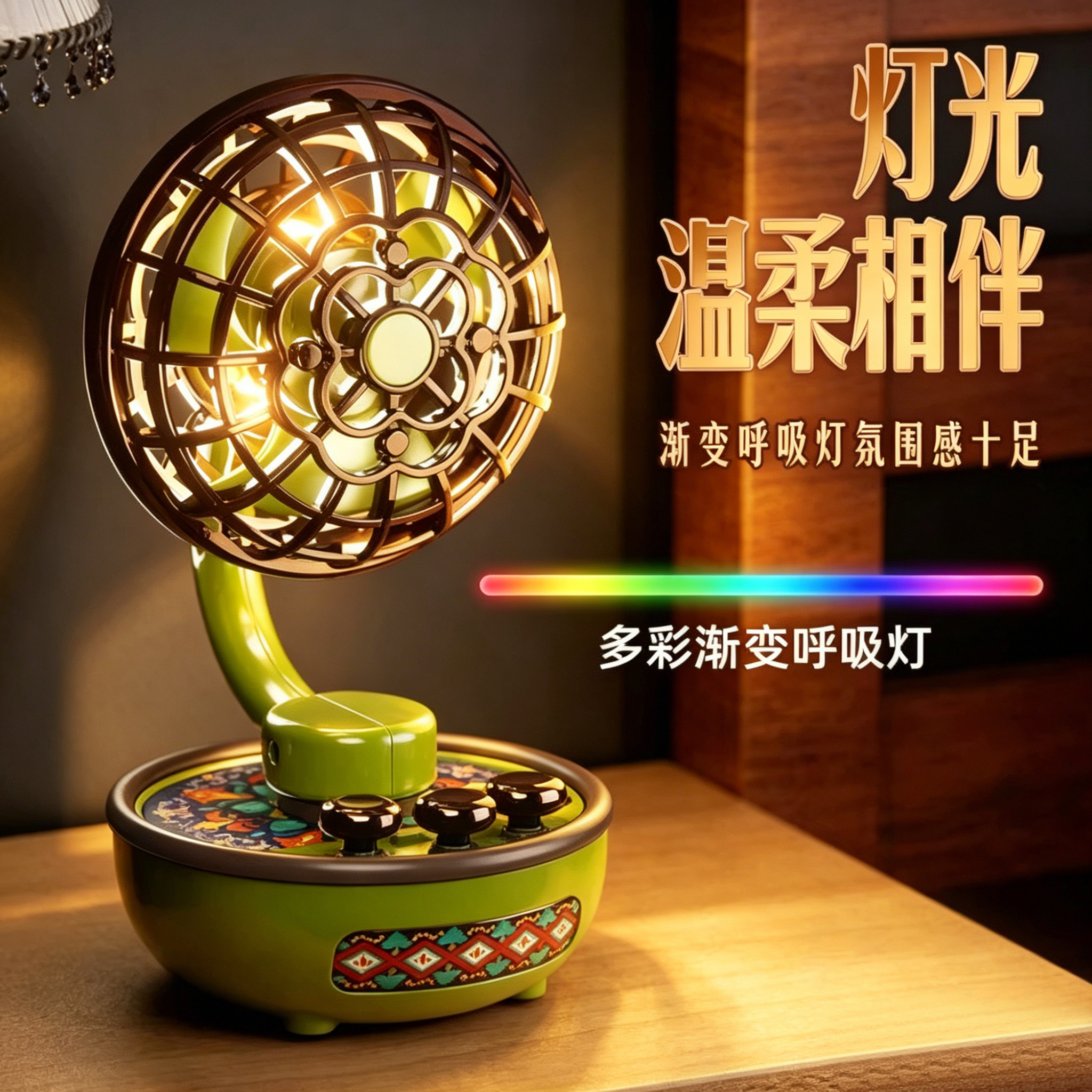 南洋复古小风扇静音可折叠USB三挡桌面风扇清凉可充电办公室风扇