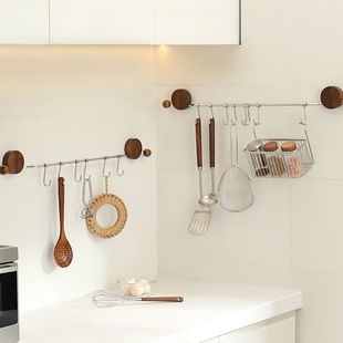 中古风吸盘不锈钢联排可移动挂钩厨房铲子收纳强力承重挂杆置物架
