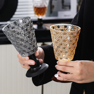 中古风玻璃洋酒杯创意珠点复古红酒杯葡萄酒杯家用高颜值香槟杯子