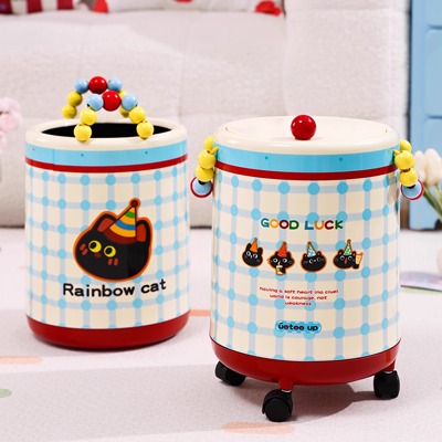 多巴胺提手滚轮垃圾桶家用卧室客厅万向轮垃圾桶卫生间带盖纸篓