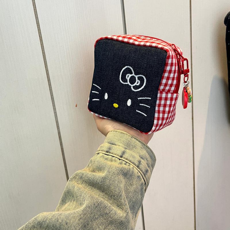 可爱迷你牛仔小方包化妆包可爱卡通姨妈巾拍立得相机杂物收纳包