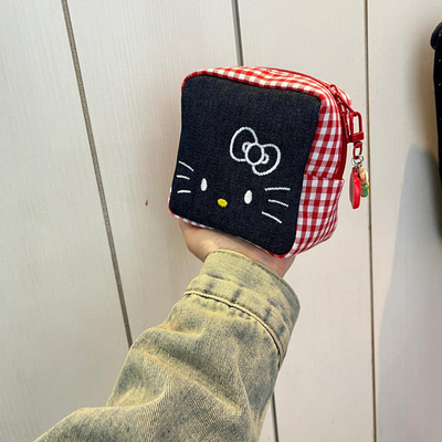 可爱迷你牛仔小方包化妆包可爱卡通姨妈巾拍立得相机杂物收纳包