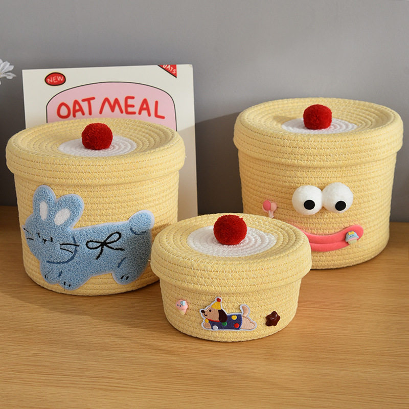 桌面创意带盖零食棉绳收纳筐客厅杂物家居收纳桶编织收纳整理篮,收纳整理,收纳筐,淘宝优惠券,粉丝福利购,淘宝优惠卷