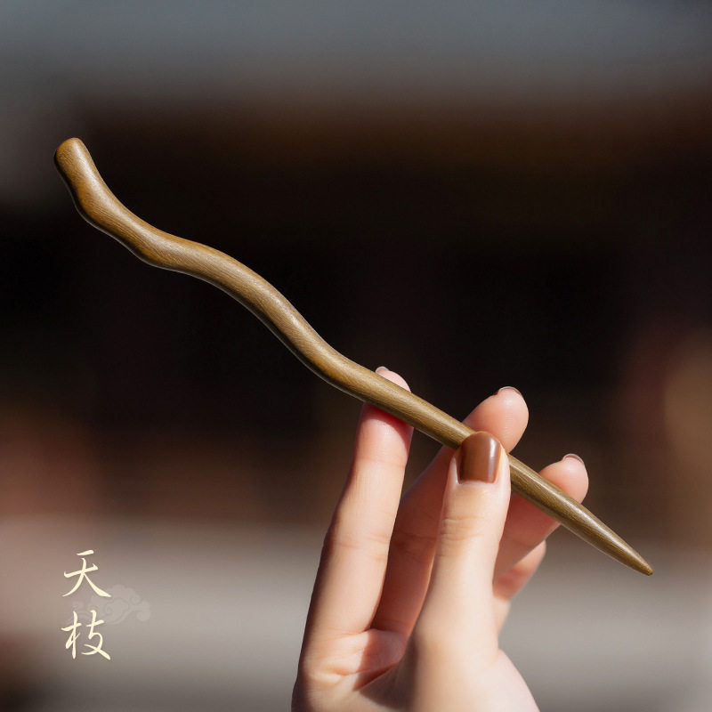 非金属木质发饰 天然绿檀木发簪古风女新中式高级感盘发木簪简约