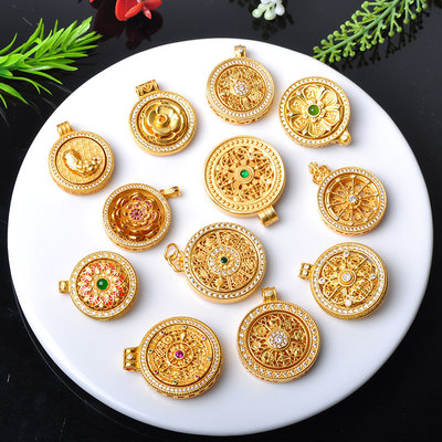 高保色古法沙金时来运转罗盘吊坠