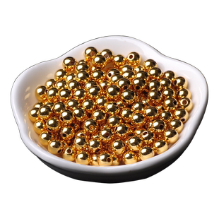 镀18k金铜珠散珠子diy编织红绳手链铜珠子14K金色小金珠隔珠材料