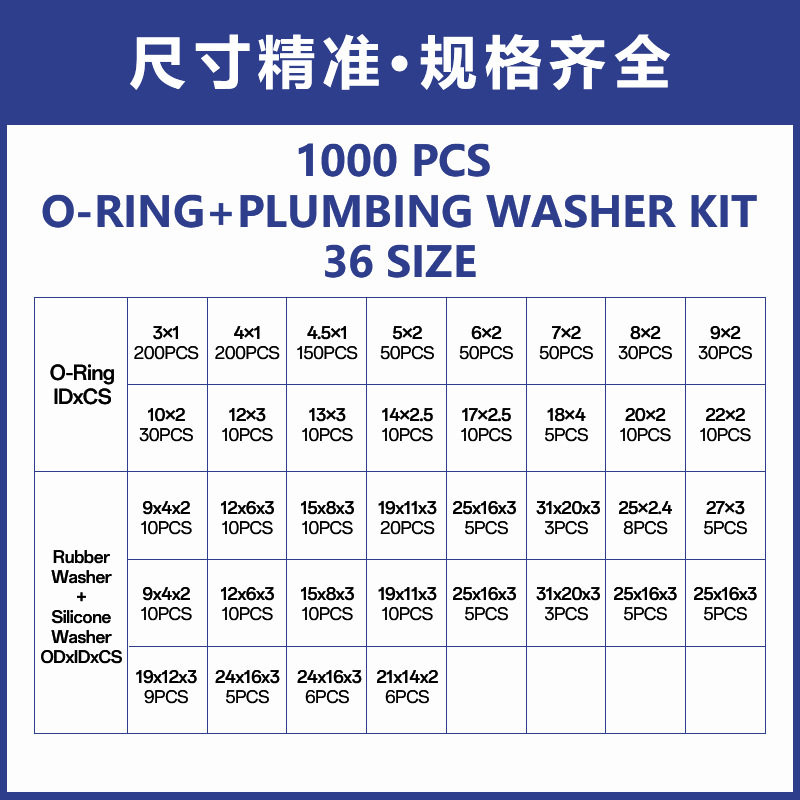 亚马逊跨境 1000pcs密封垫圈硅胶丁腈橡胶平垫片耐磨耐老化耐高温 - 实物图