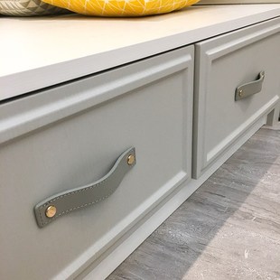 真皮柜门拉手 纯铜轻奢衣柜抽屉皮质北欧柜门头层牛皮 防撞小把手