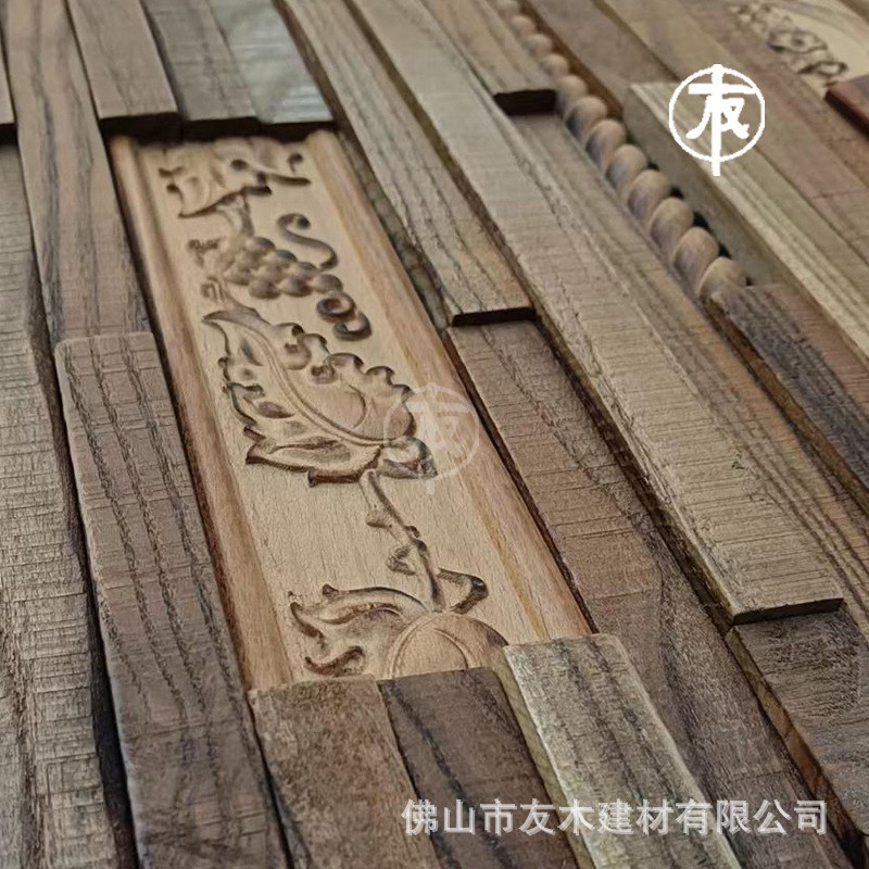 复古3D雕花实木马赛克背景墙装饰新中式酒店茶室会所民宿玄关吧台