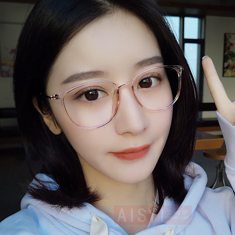 时尚模特款圆框眼镜架女款显瘦透明粉黑TR90超轻配近视眼镜7031