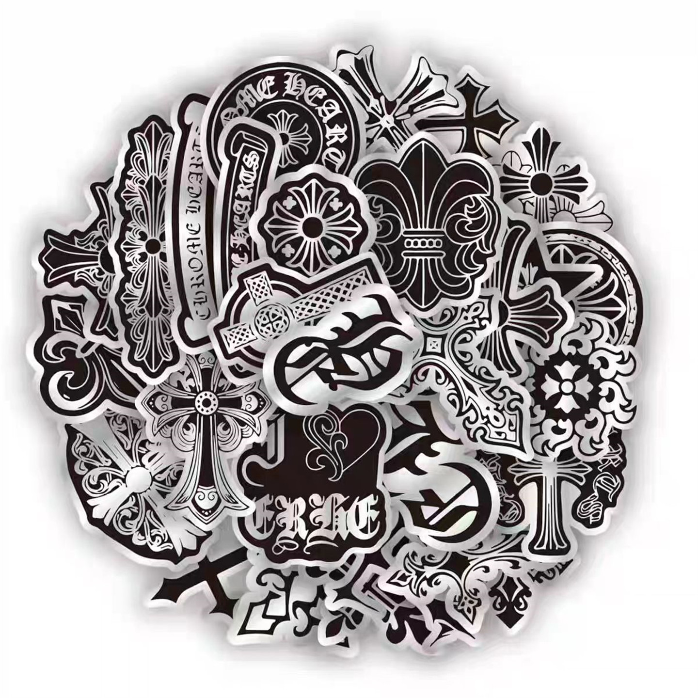 29张哥特朋克风仿金属拉丝贴纸银色高级装饰音响水杯平板电脑头盔