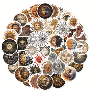 50张神秘太阳恶魔之眼复古贴纸高级感装饰水杯家具平板手机墙面贴